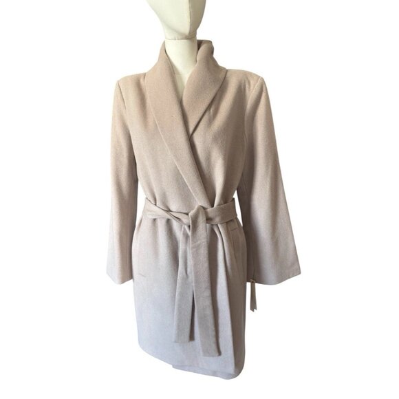 NWT Tahari Camel Wool Blend Lined Belted Coat with Removable Faux Fur Collar L - Picture 9 of 16